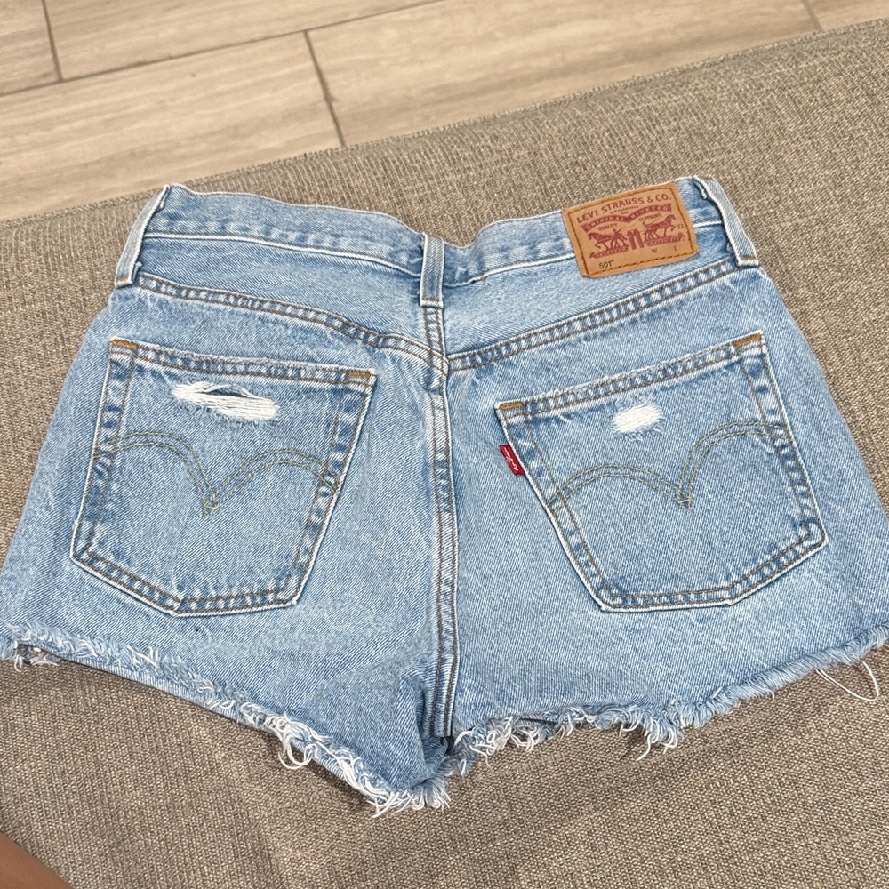 Levi's Light Blue 501 Distressed Jean Shorts